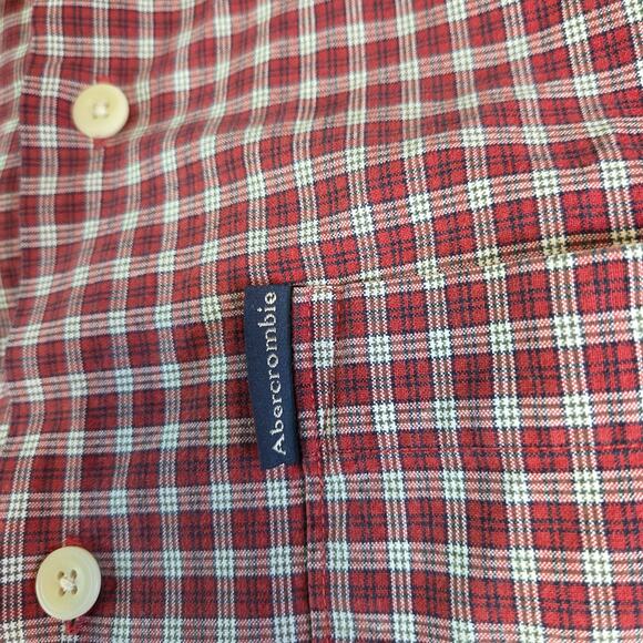 Abercrombie & Fitch Red Plaid Button Up Shirt L Short Sleeve Cotton - Picture 9 of 9